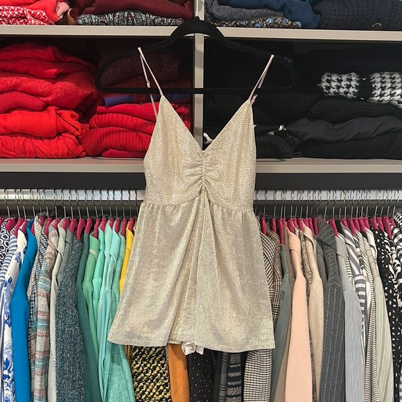 Urban Outfitters gold adjustable straps midi dress back zipper closure top XS - Picture 1 of 3